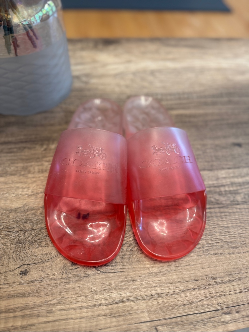 Coach Red Translucent Slide Sandals